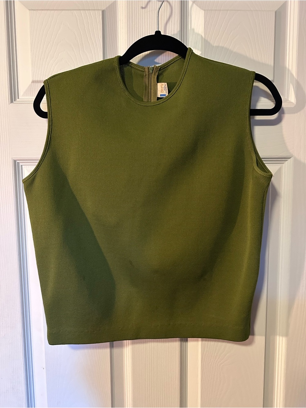 60s Vintage Olive Green Sleeveless Knit Tank Top